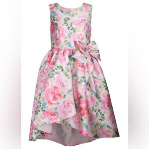 Bonnie Jean Girls Pink Floral High-Low Floral Dress with Bow